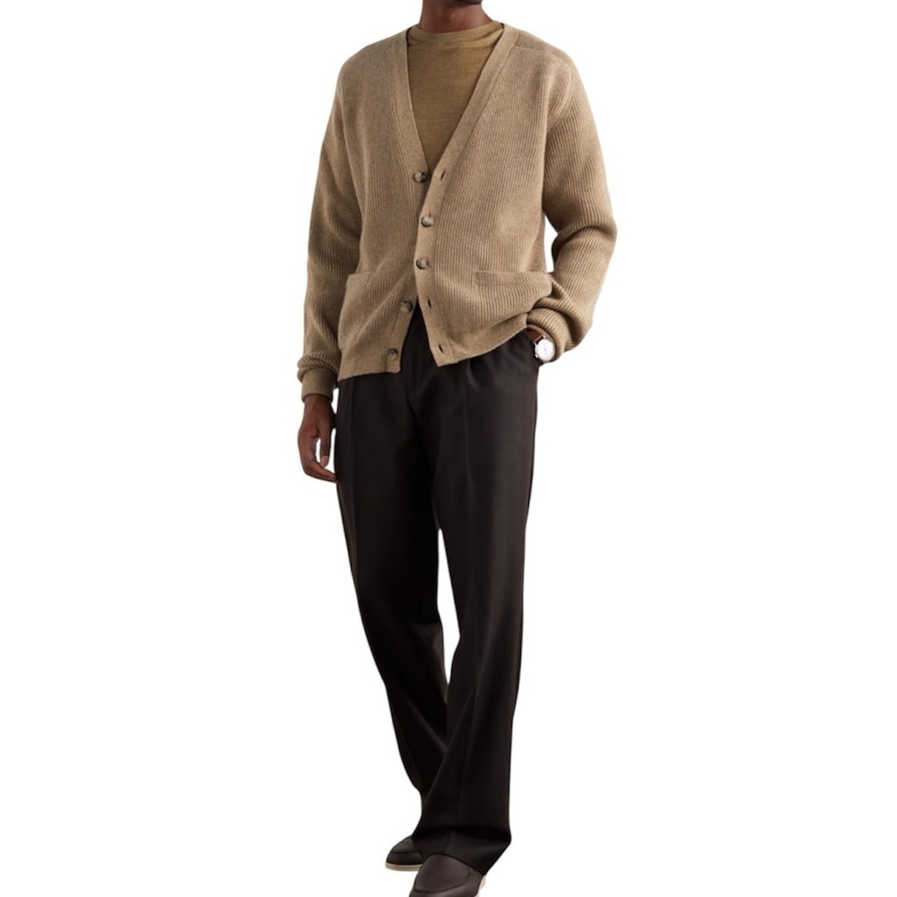 Claiborne Cardigan Men's Tan Sweater Ribbed Grandpa Sweater‎